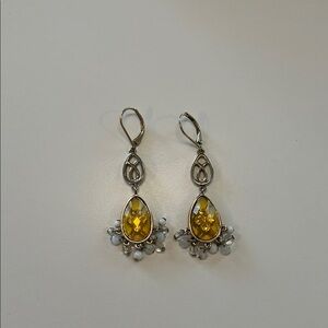 NWOT Teardrop Glass & Rhinestone Dangle Earrings with Beaded Accents